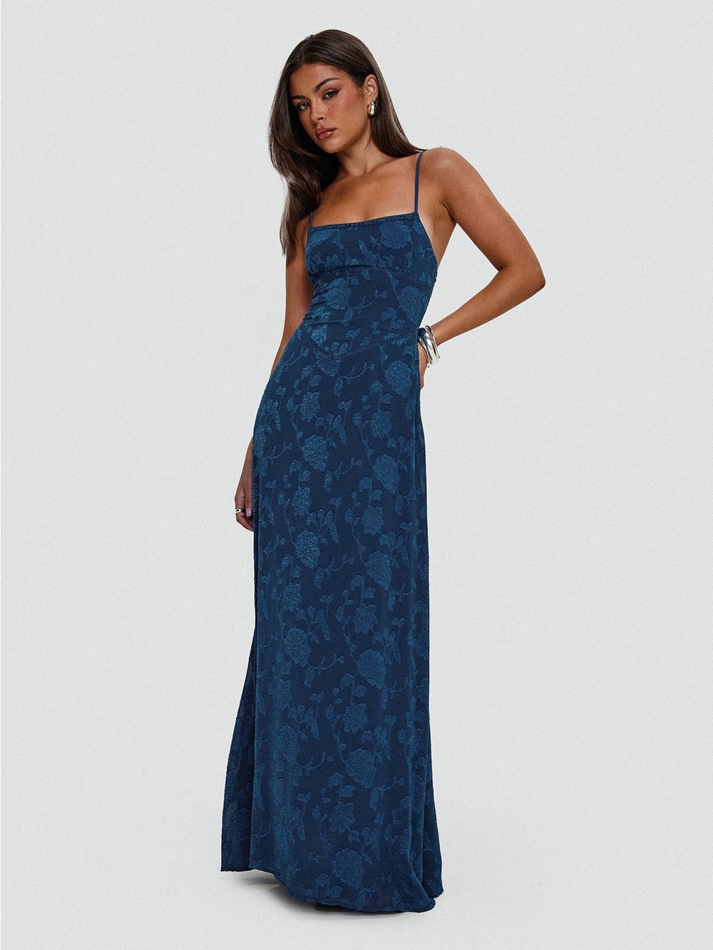 Princess Polly South of France Floral Lace Up Maxi Dress Navy Size 8 NWT
